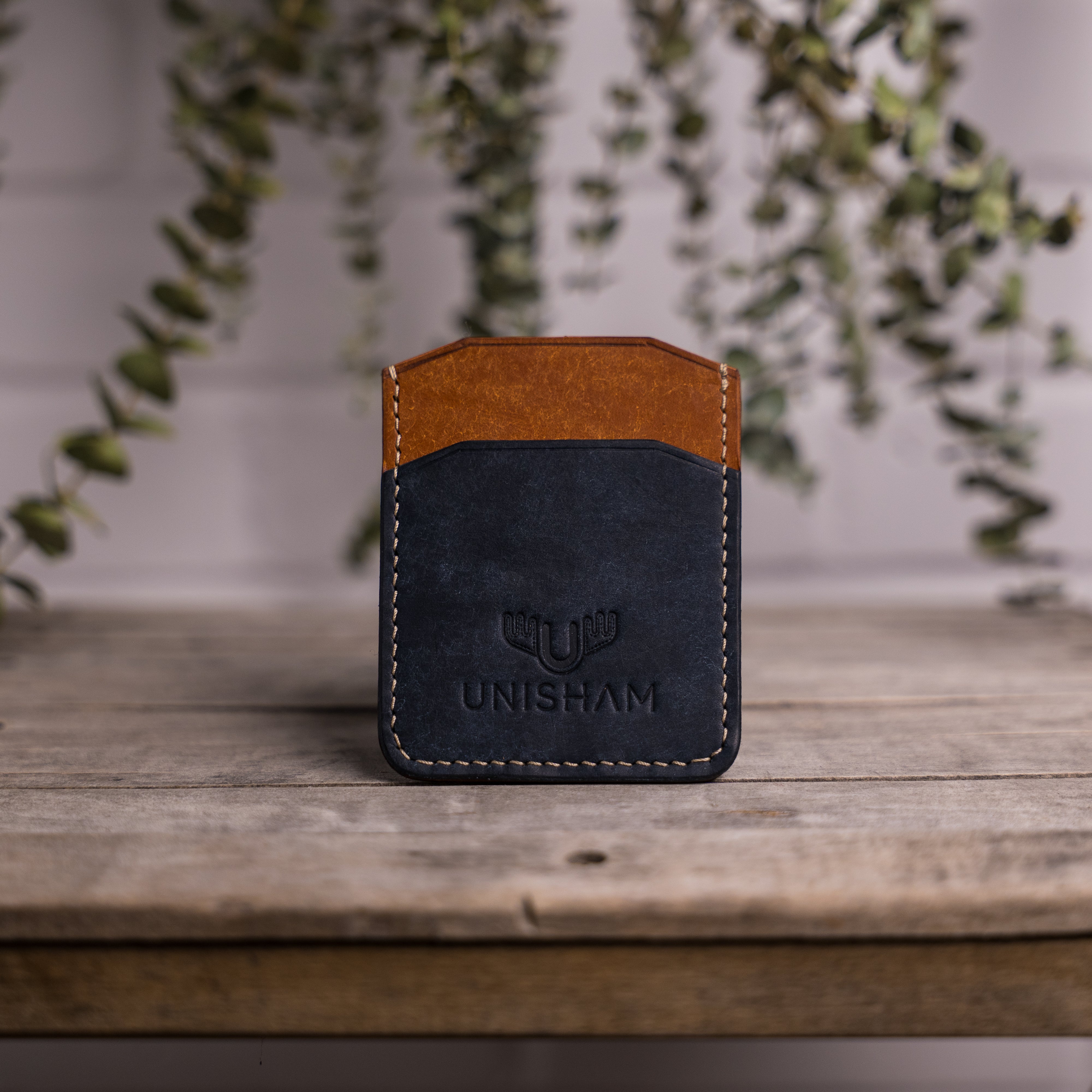 Porte Carte Minimaliste - "Pleshish" | Navy & Cognac