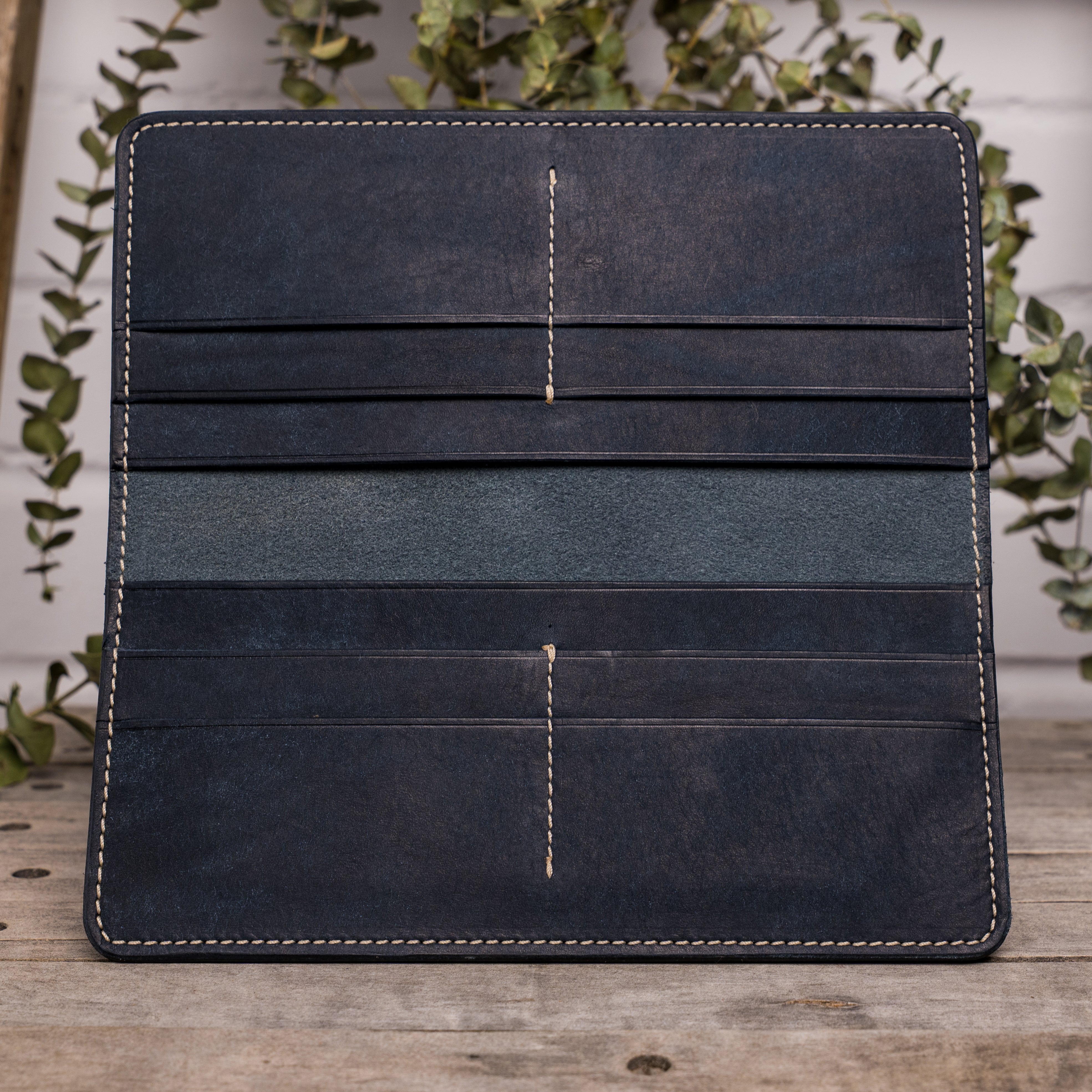 Portefeuille long en cuir, fait à la main, maroquinerie autochtones