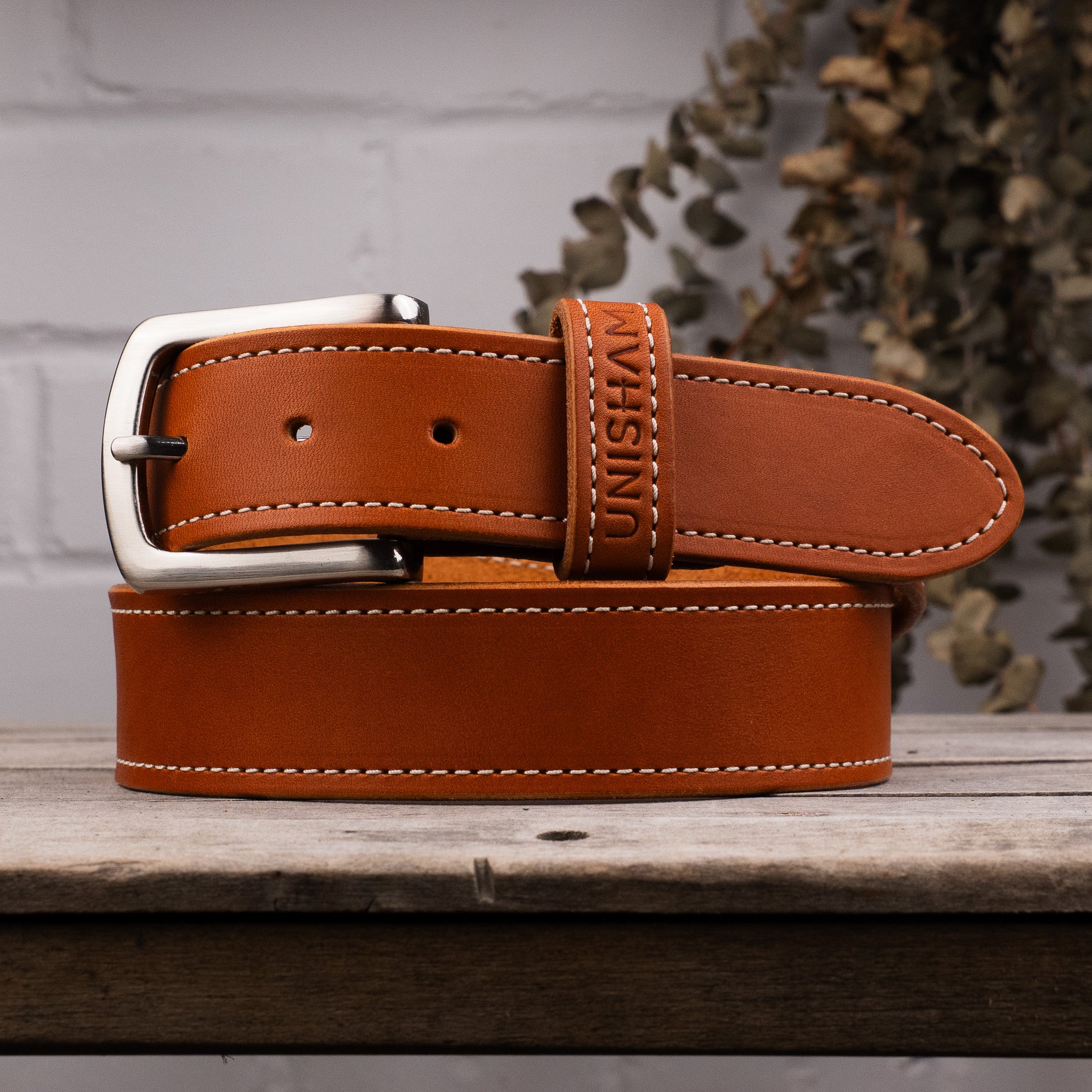 MASHK Leather Belt - Cognac - Vegetable Tanned - Handmade - UNISHAM