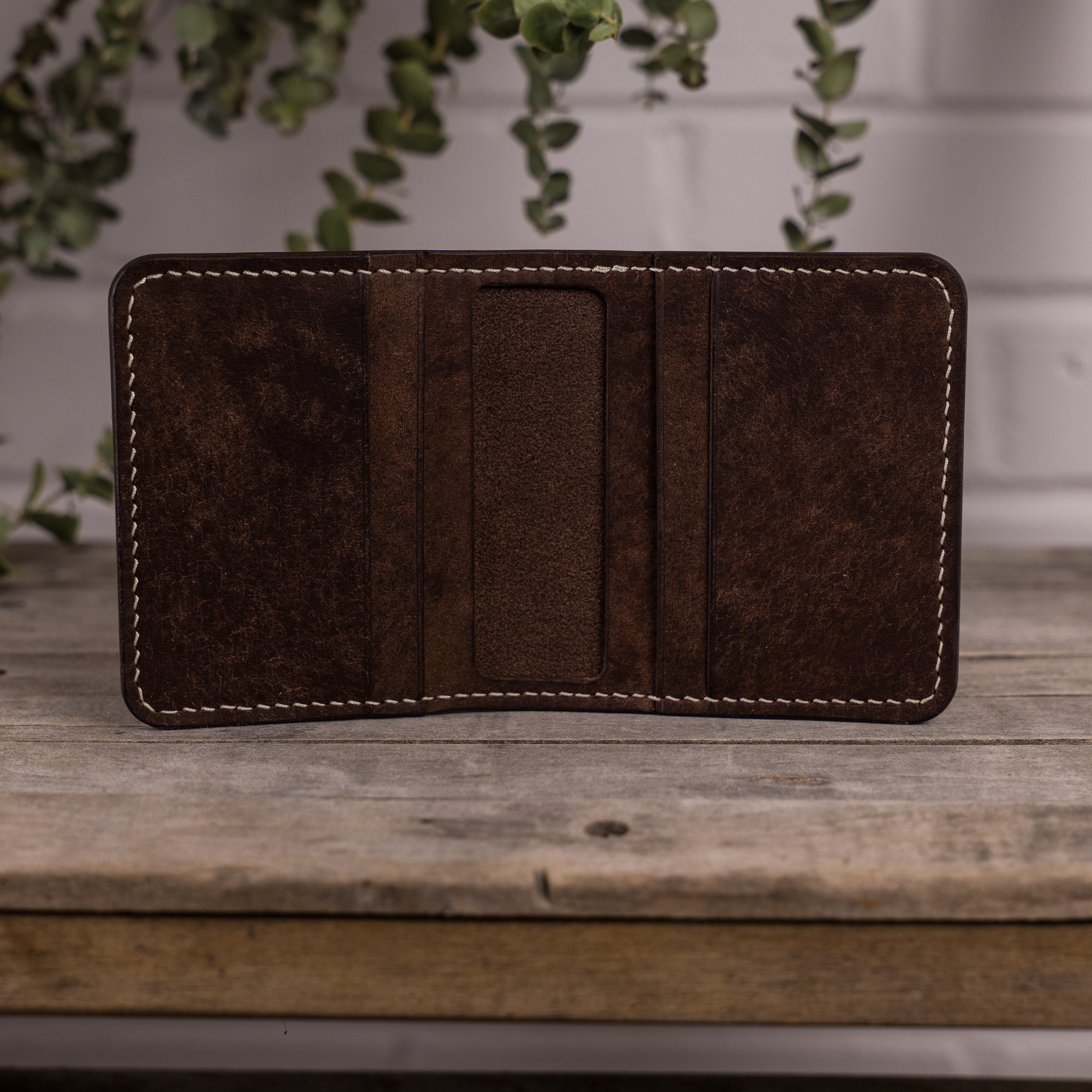 Porte-carte pliable, minimaliste, fait à la main, maroquinerie autochtone