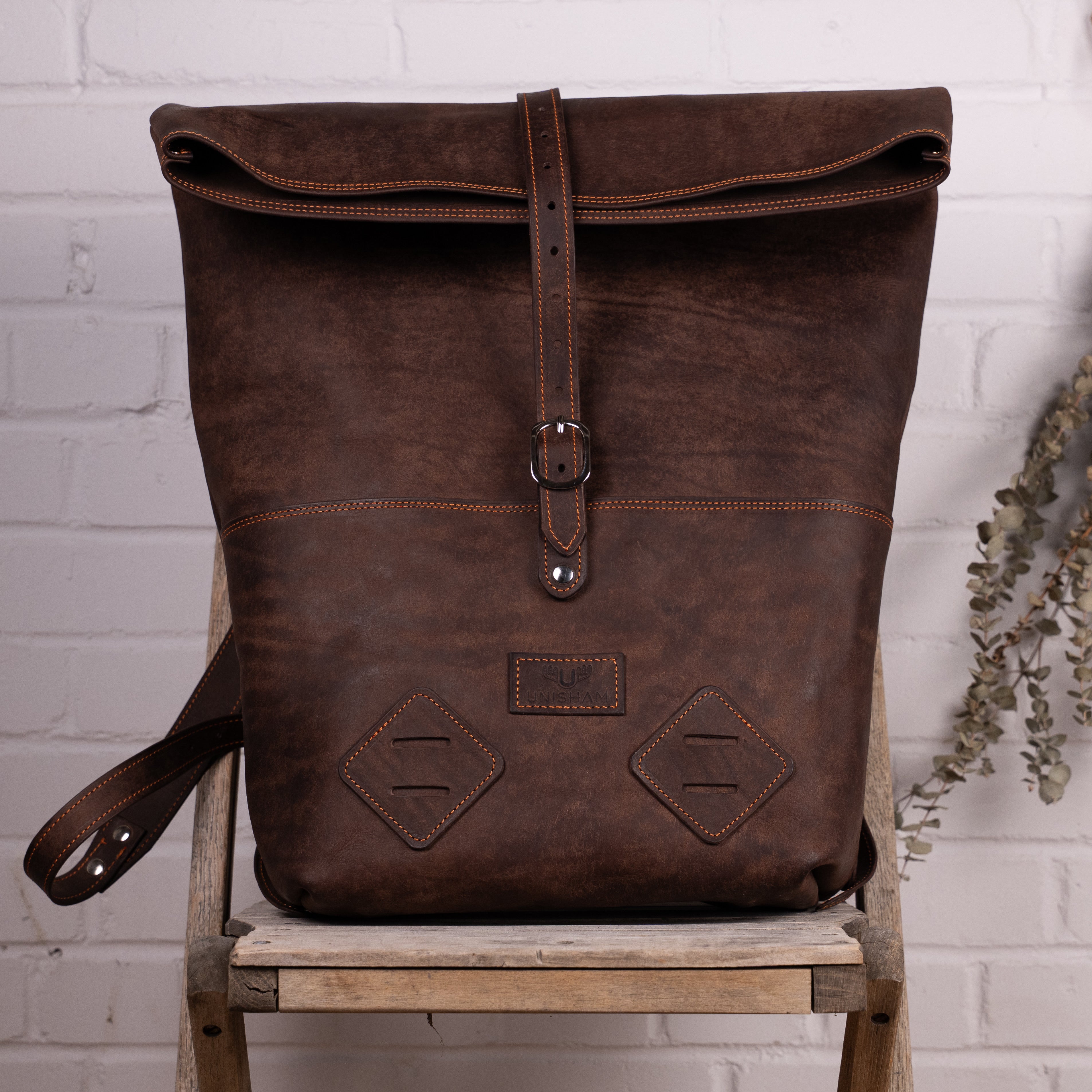 Sac à dos en cuir, roll top, fait main - Unisham